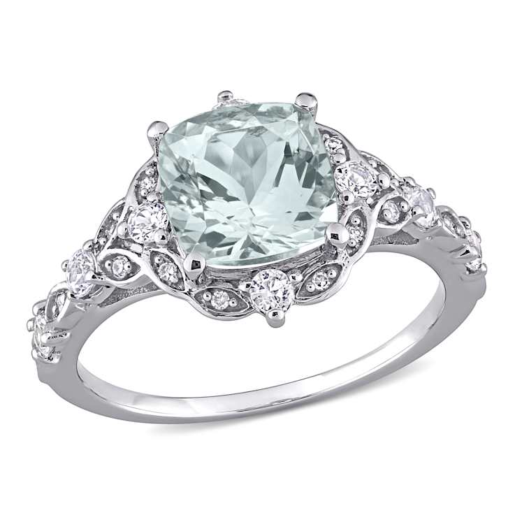 Aquamarine, White Sapphire and Diamond 14K White Gold Vintage Ring 2.65ctw