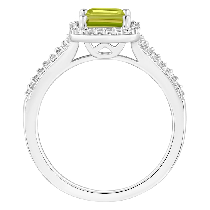 8x6mm Emerald Cut Peridot 1/4 ctw Diamond Rhodium Over Sterling Silver
Halo Ring