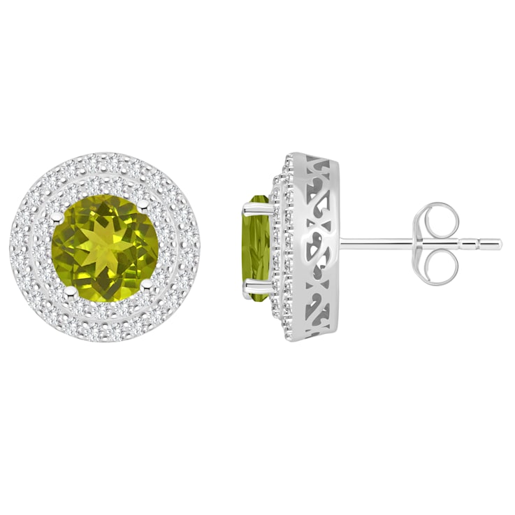 7mm Round Peridot And White Topaz Accent Rhodium Over Sterling Silver
Double Halo Stud Earrings