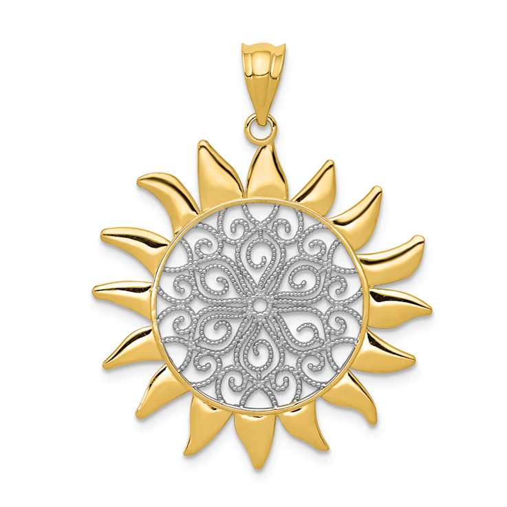14K Two-tone Gold  Sun Filigree Pendant
