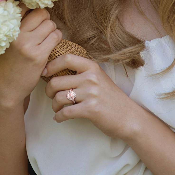 Morganite, White Topaz and Diamond 14K Rose Gold Ring 1.83ctw
