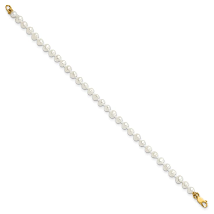 14K Yellow Gold 3-4mm Freshwater Cultured Pearl 14 Inch Necklace, 5 Inch
Bracelet and Earring Set