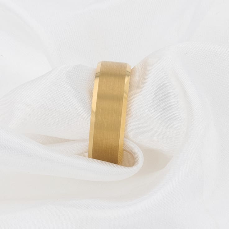HONOR Gold-Plated Tungsten Beveled Polished Edges Flat Ring with Brushed
Center 8mm