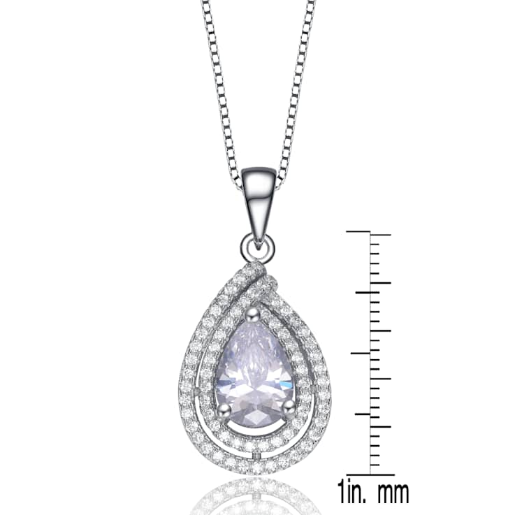 Pear Shape CZ Outline Pendant Necklace In Sterling Silver