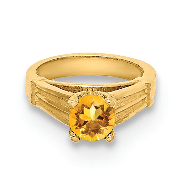 14k Yellow Gold 3D Ring with Yellow Cubic Zirconia November Birthstone Charm