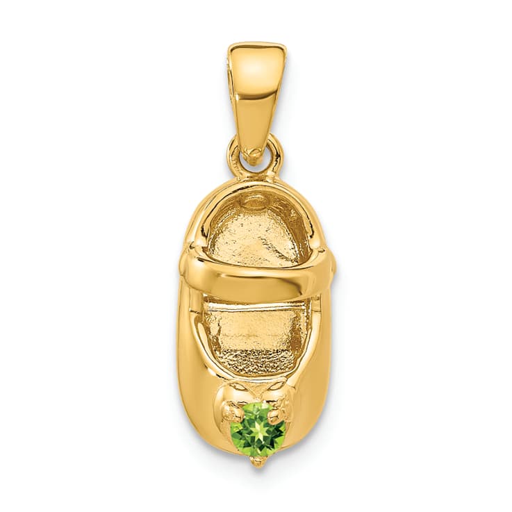 10k Yellow Gold 3D August Birthstone Peridot Simulant Baby Shoe Charm
