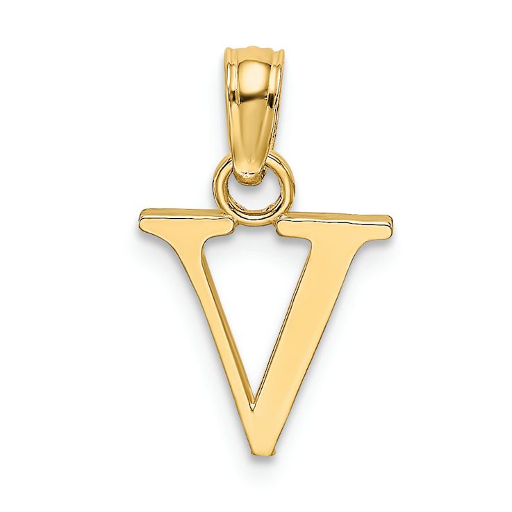 14k Yellow Gold Polished Block Letter V Initial Pendant