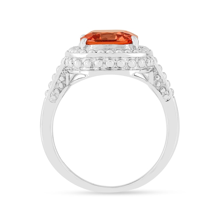 Peach Orange Lab Created Padparadscha Sapphire Rhodium Over Sterling
Silver Cushion Cut Ring