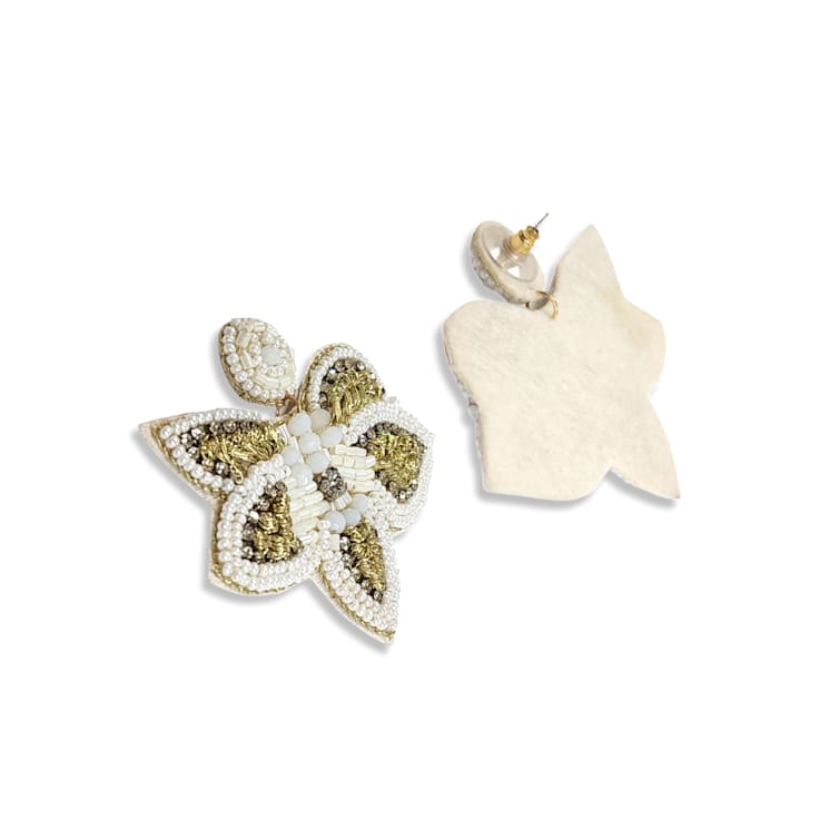 White Seed Beads With Clear Crystal Butterfly Earring