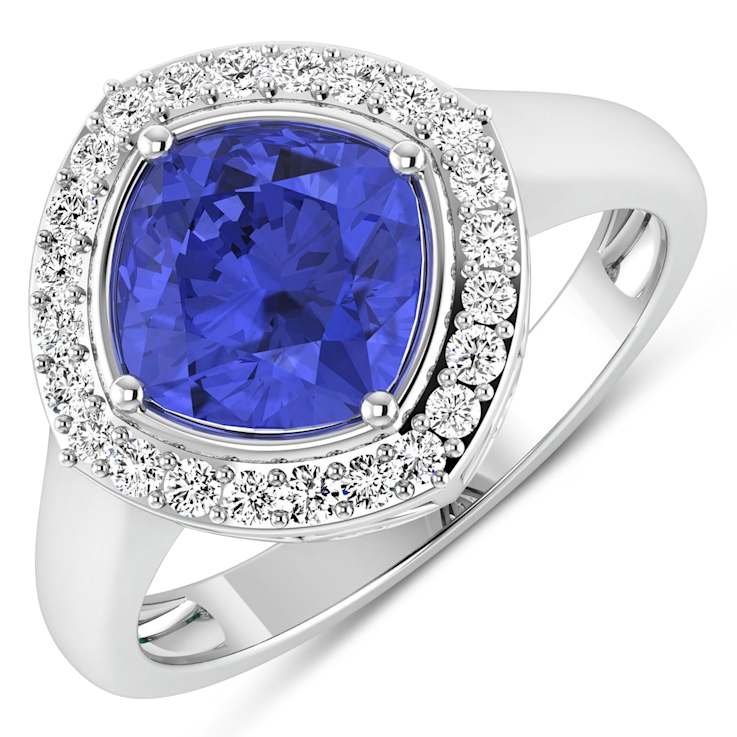 Cushion Cut Violet Tanzanite and White Diamond 14K White Gold Halo Ring
2.23 ctw