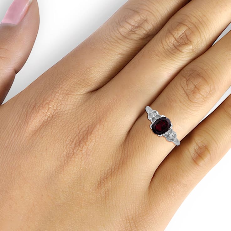 Red Garnet And White Diamond Sterling Silver Ring 1.63ctw