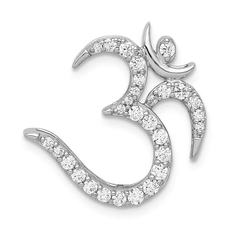 Rhodium Over 14k White Gold Diamond Om Symbol Chain Slide Pendant