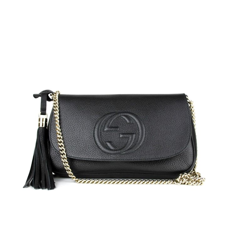 Gucci Soho Disco GG Black Calf Leather Tassel Chain