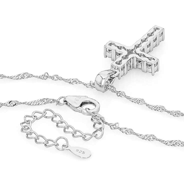 Moissanite Cross Pendant In Platinum-Enhanced Sterling Silver 1.17ctw
Diamond Equivalent Weight