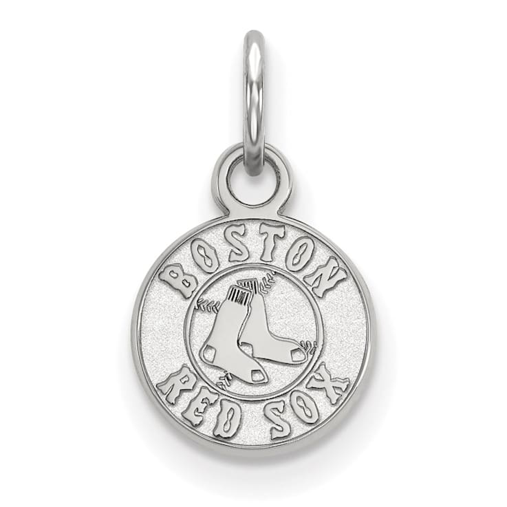 Rhodium Over Sterling Silver MLB Boston Red Sox LogoArt Circle Pendant