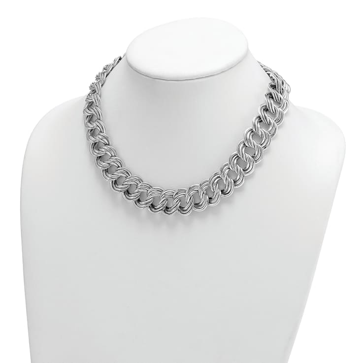 Rhodium Over Sterling Silver Polished 20mm Triple Circle Link Necklace