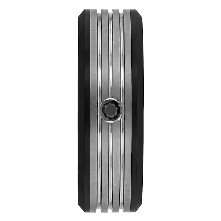 Robert Alton Men's Black Diamond Black Ion Plated 8MM Band Ring In Tungsten