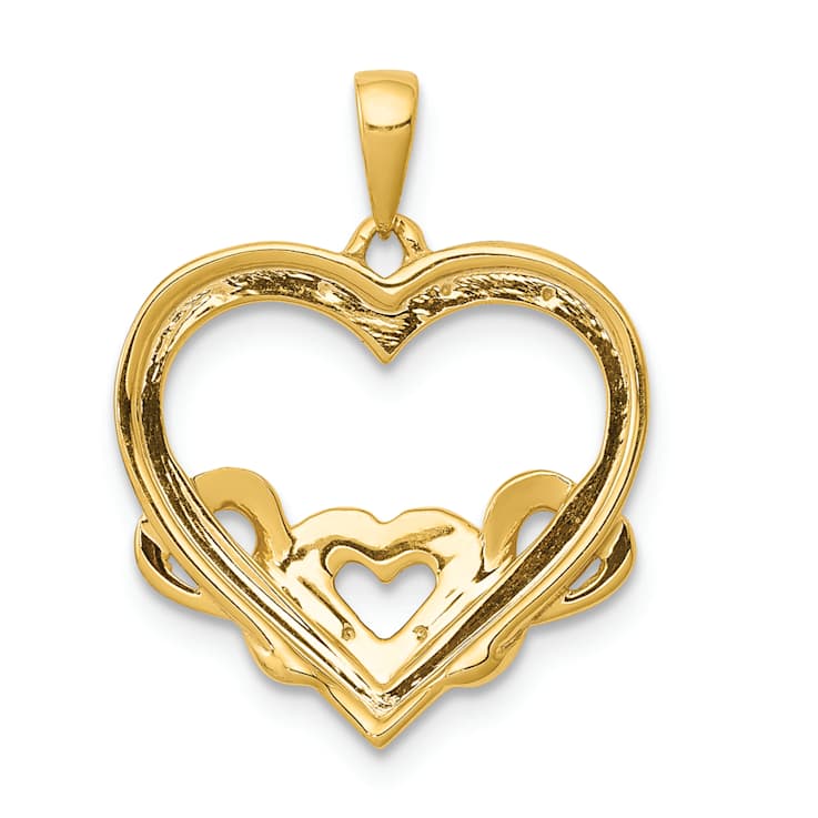 10k Yellow Gold and Rhodium Over 10k Yellow Gold Diamond Heart with
Three Smaller Hearts Pendant