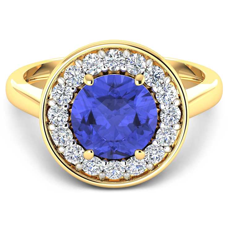 2.5ctw Violet Tanzanite and Diamond 14K Yellow Gold Halo Ring
