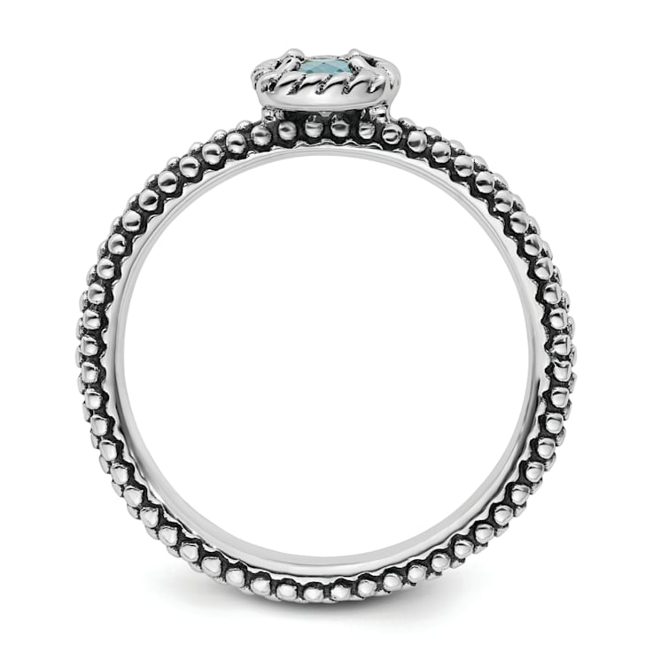 Sterling Silver Stackable Expressions Checker-cut Blue Topaz Antiqued
Ring 0.28ctw