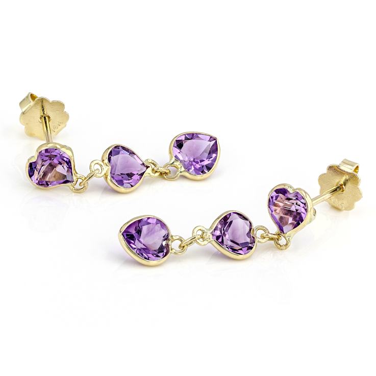 Heart Shape Amethyst Dangle Earrings 2.42ctw