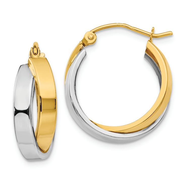 14k Yellow Gold and 14k White Gold 9/16" Polished Double Hoop Earrings
