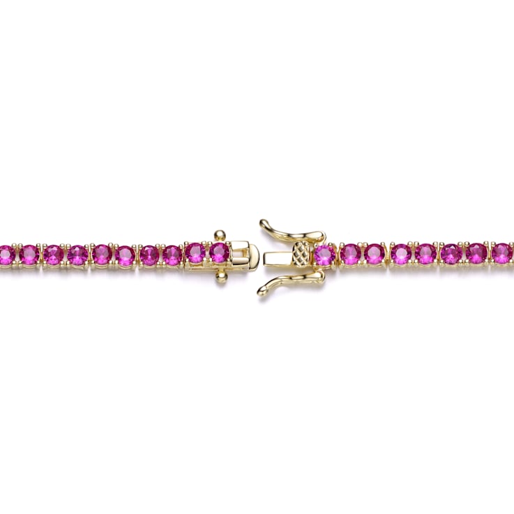 Ruby Color CZ Tennis Bracelet In 14K Gold Over Brass