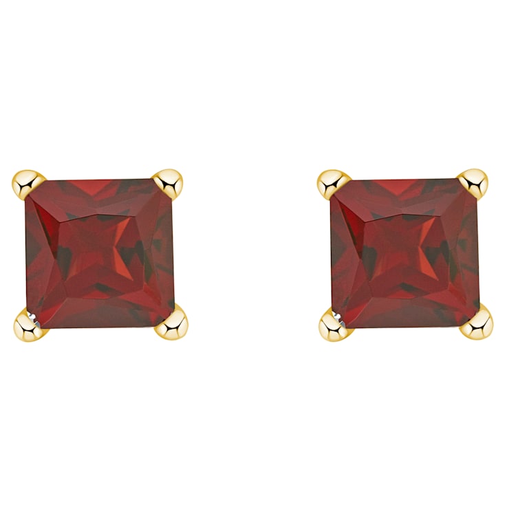 4mm Princess Cut Garnet 14k Yellow Gold Stud Earrings