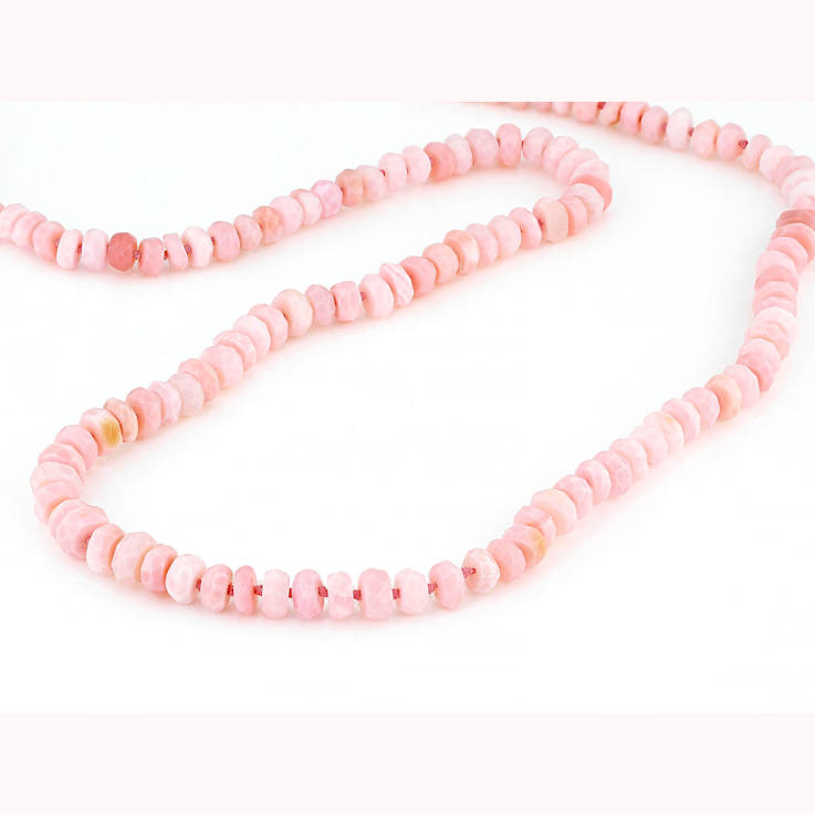 Pink Peruvian Opal Rondelle Bead Necklace In Sterling Silver 5-6mm