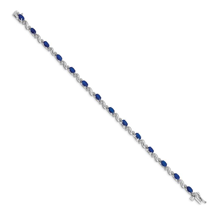 Rhodium Over 10k White Gold Diamond and Sapphire Bracelet