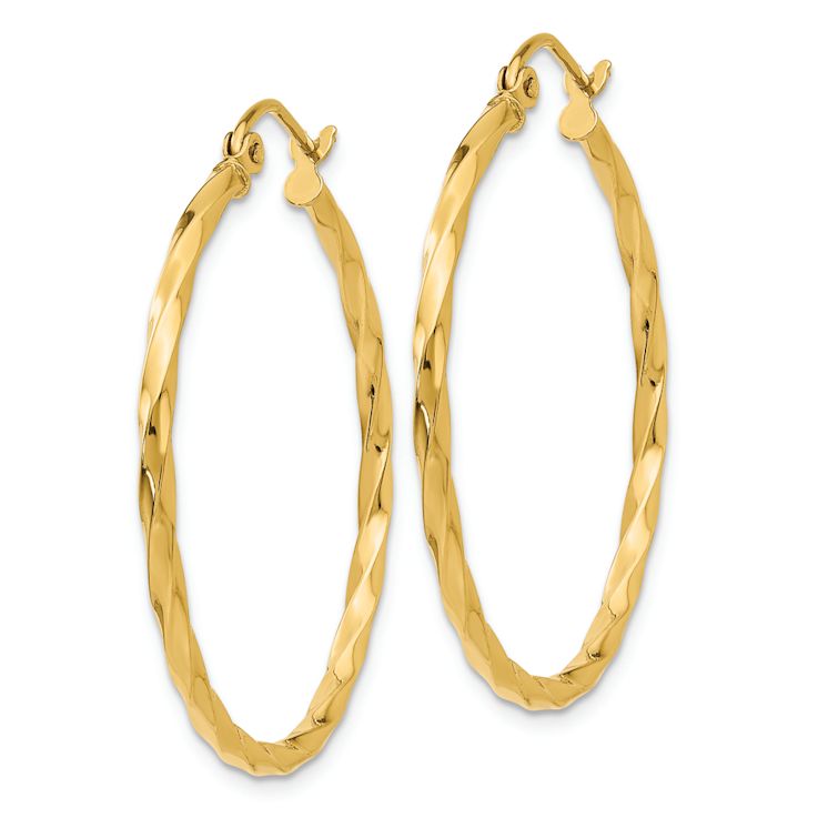 14k Yellow Gold Twisted Polished 1 1/4" Hoop Earrings