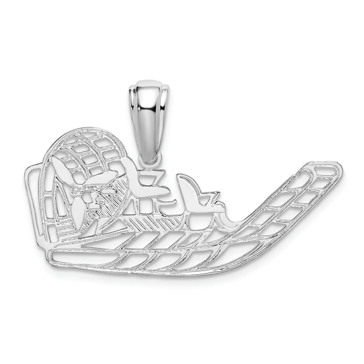 Rhodium Over Sterling Silver Polished Cut-out Flat Airboat Pendant