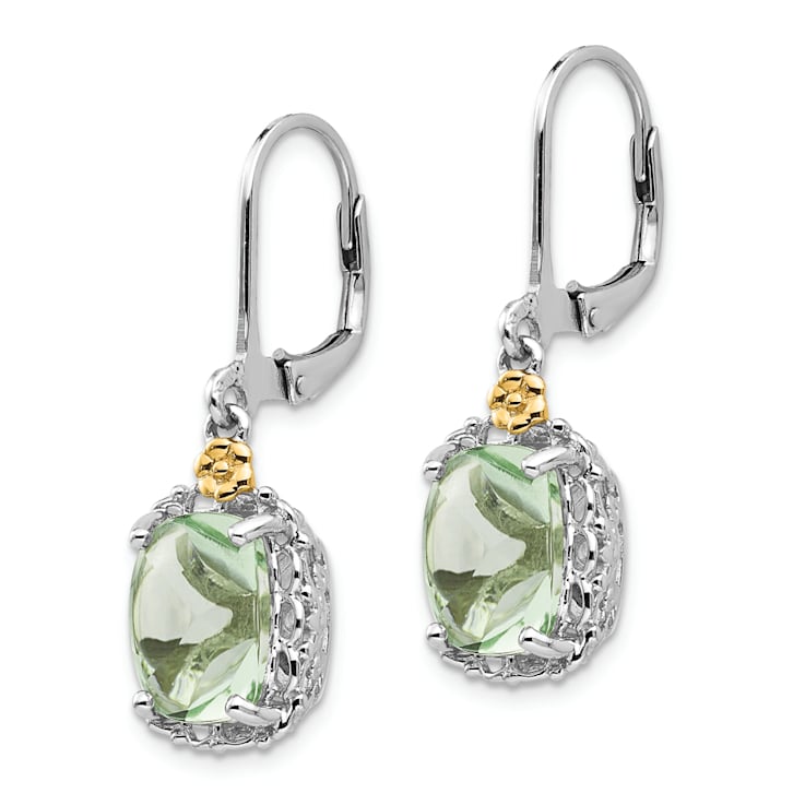 Sterling Silver Rhodium-plated with 14K Accent Prasiolite Earrings