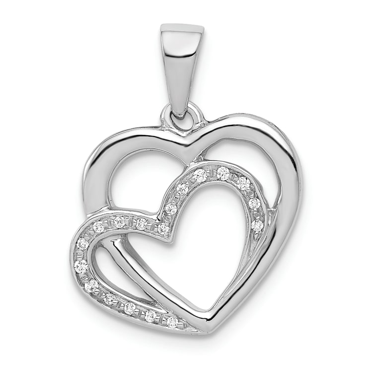 Rhodium Over 14k White Gold Diamond Entwined Hearts Pendant