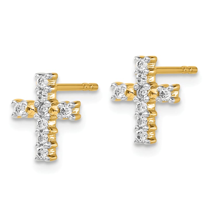14K Yellow Gold and Rhodium Over 14K Yellow Gold Polished Diamond Cross
Stud Earrings