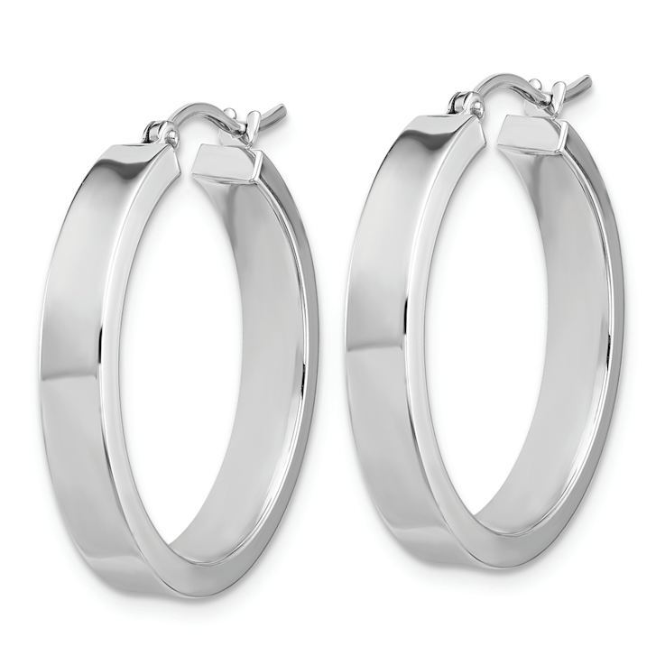 Rhodium Over 14k White Gold 1/1" Polished Hoop Earrings