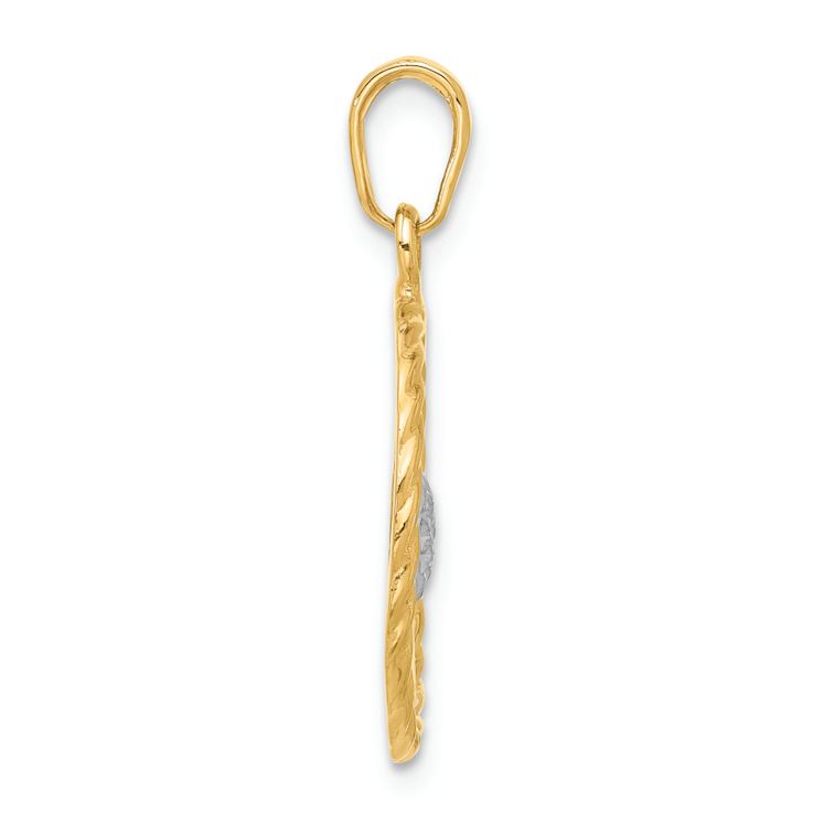14k Two-tone Gold Diamond-cut Heart Mom Pendant