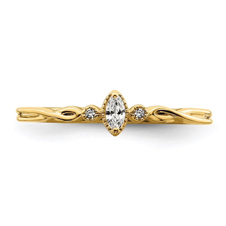 14K Yellow Gold Petite Beaded Edge Marquise Diamond Ring 0.09ctw