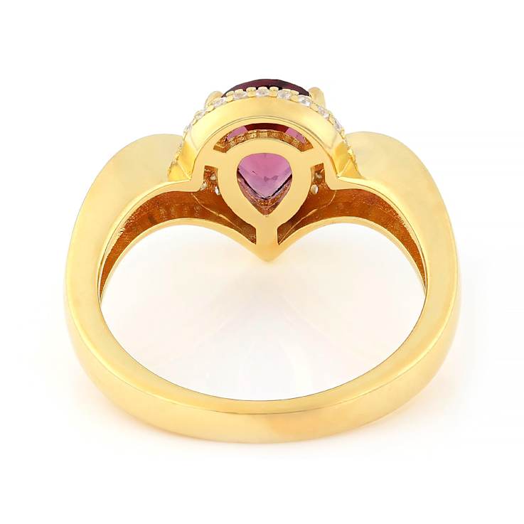 Grape Color Garnet Pear And White Zircon Ring In 18K Gold Over Sterling
Silver 1.86ctw