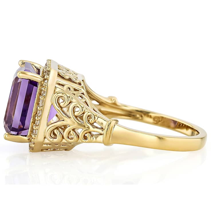 Amethyst Square Octagonal And White Zircon Ring In 18K Gold Over
Sterling Silver 3.96ctw