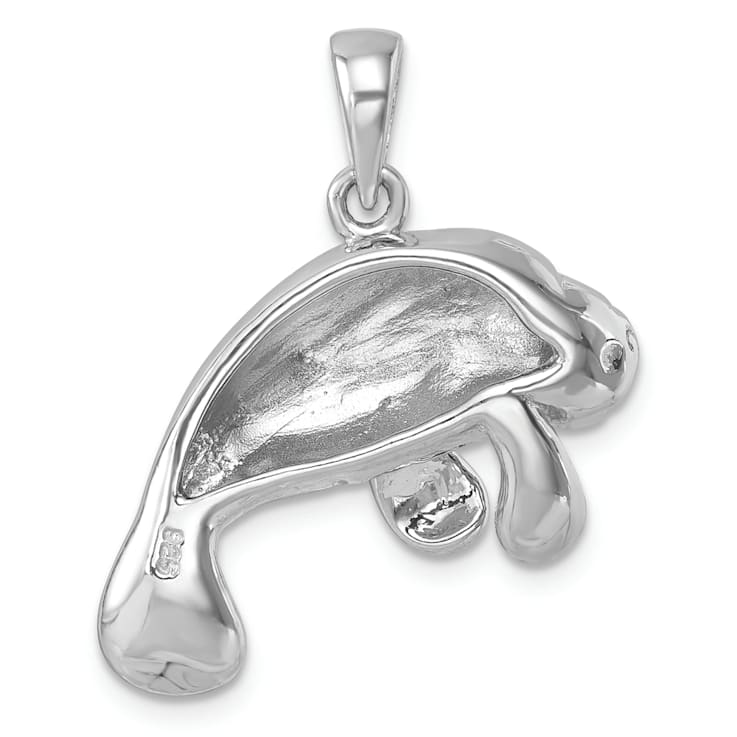Rhodium Over Sterling Silver Medium Manatee Pendant