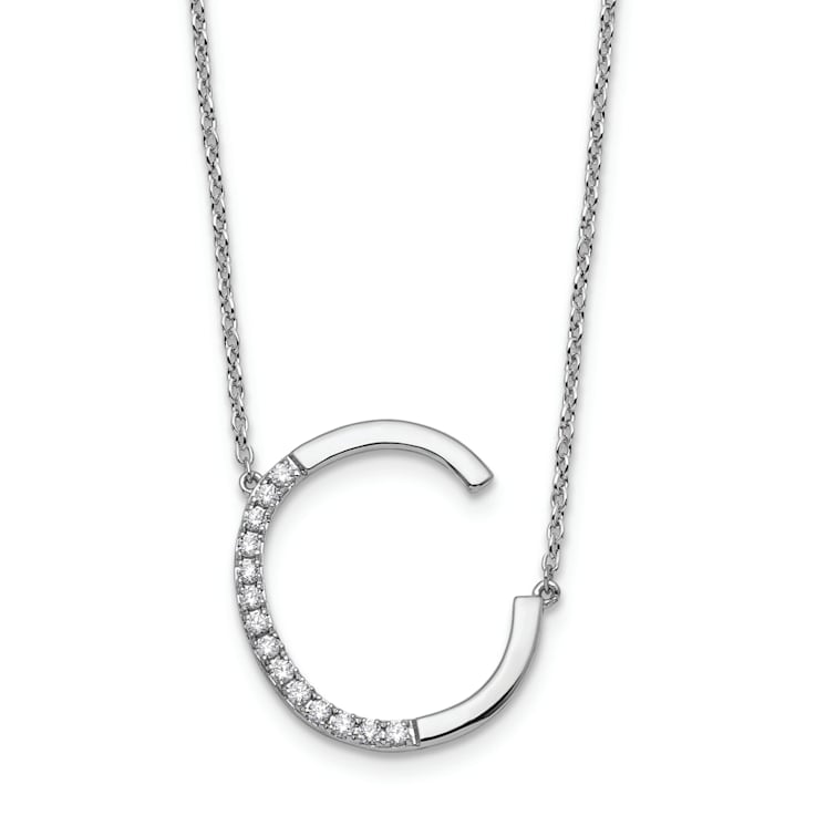 Rhodium Over 14k White Gold Sideways Diamond Initial C Pendant Cable
Link 18 Inch Necklace