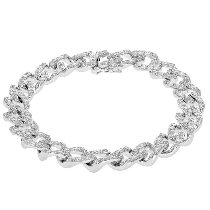 Pave CZ Curb Link Bracelet In Platinum-Enhanced Sterling Silver 9.26ctw