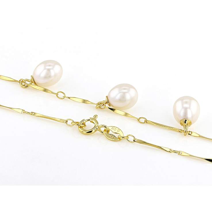 Freshwater Pearl Drop Necklace In 18K Gold Over Sterling Silver