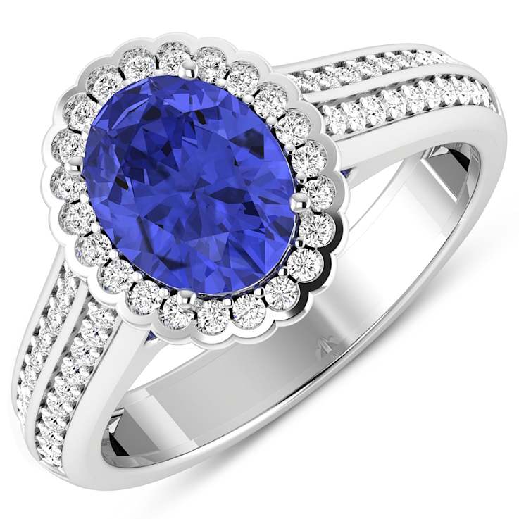 Oval Purple Tanzanite Diamond Bridge 14K White Gold Ring