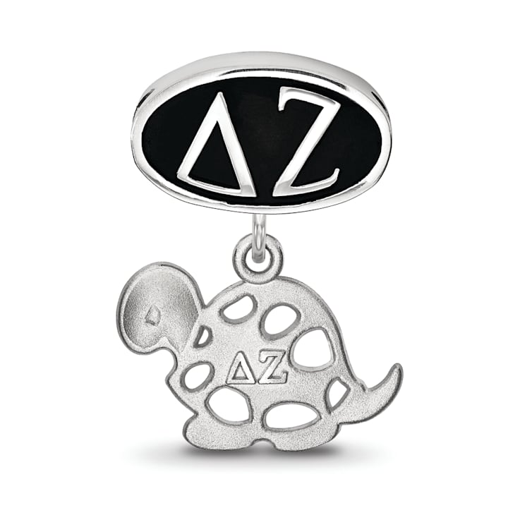 Sterling Silver LogoArt Delta Zeta Oval with Turtle Dangle Bead