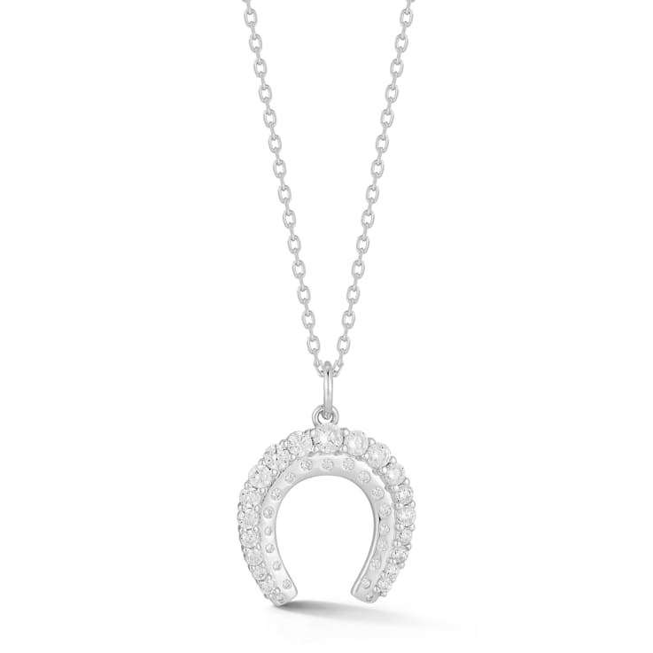Rachel Zoe CZ Horseshoe Pendant Necklace in Rhodium Over Sterling Silver