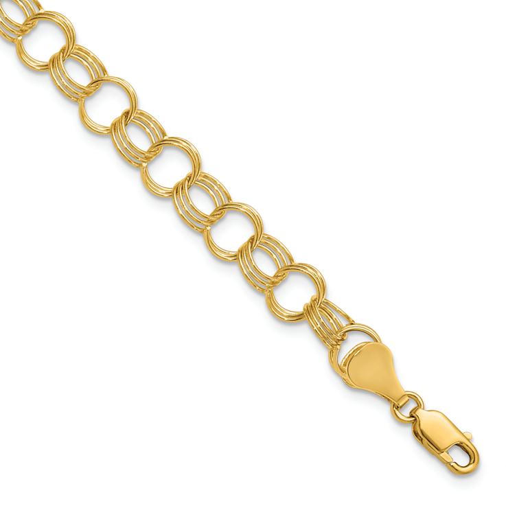 10k Yellow Gold Solid 7mm Triple Link Charm Bracelet
