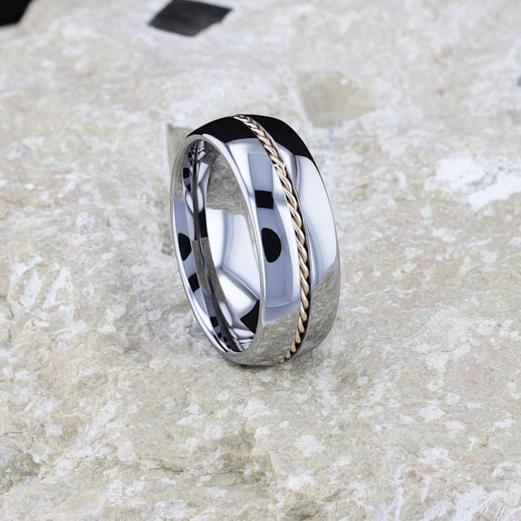 GOLDWYN Braided 14k Gold Inlay Domed Tungsten Ring 8mm