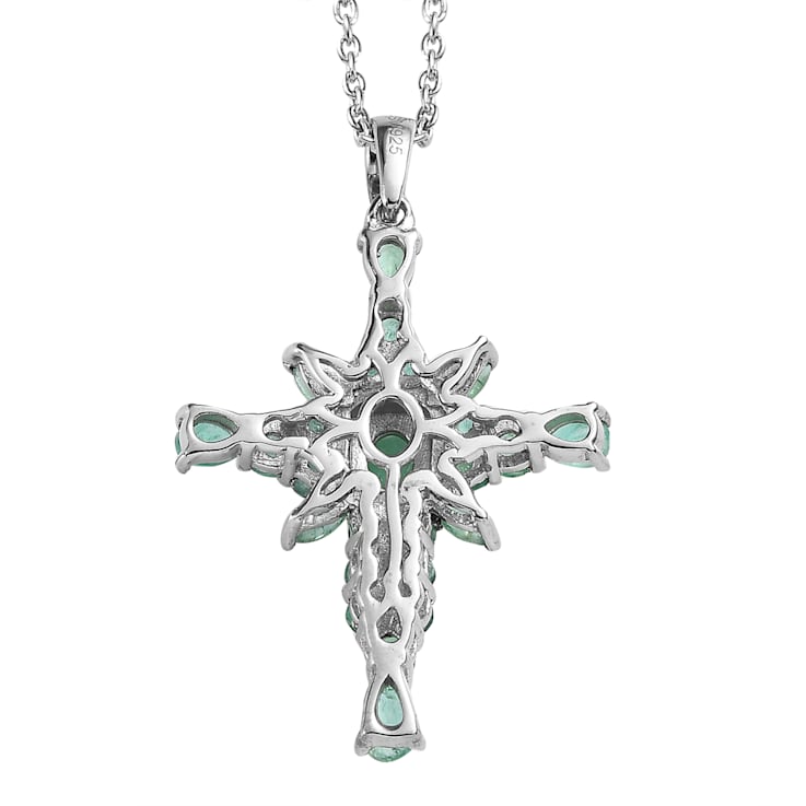 Sterling Silver Zambian Emerald and White Zircon Pendant With Chain 2.15ctw